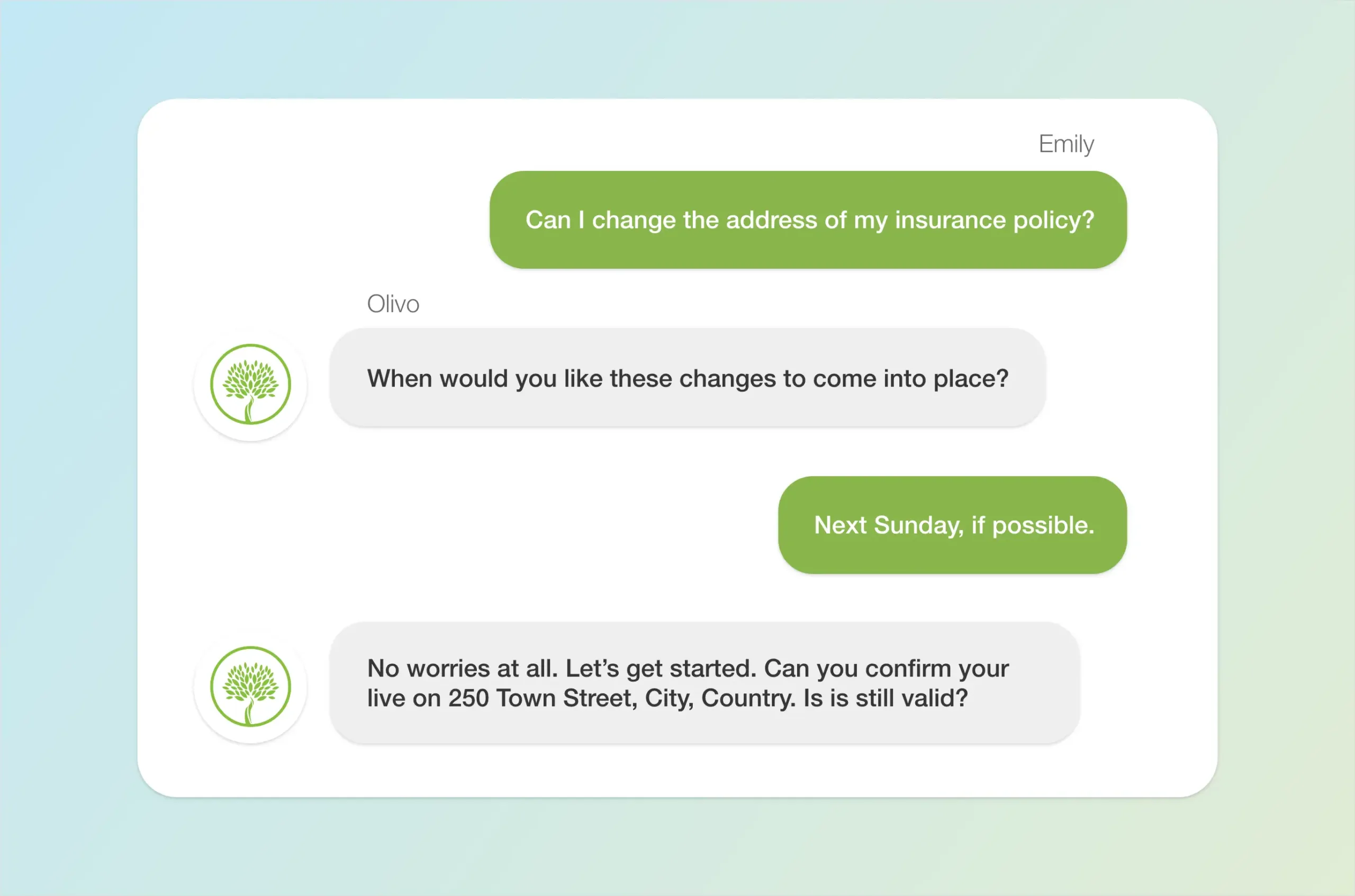 Conversation detailing a policy change to a life insurance policy.