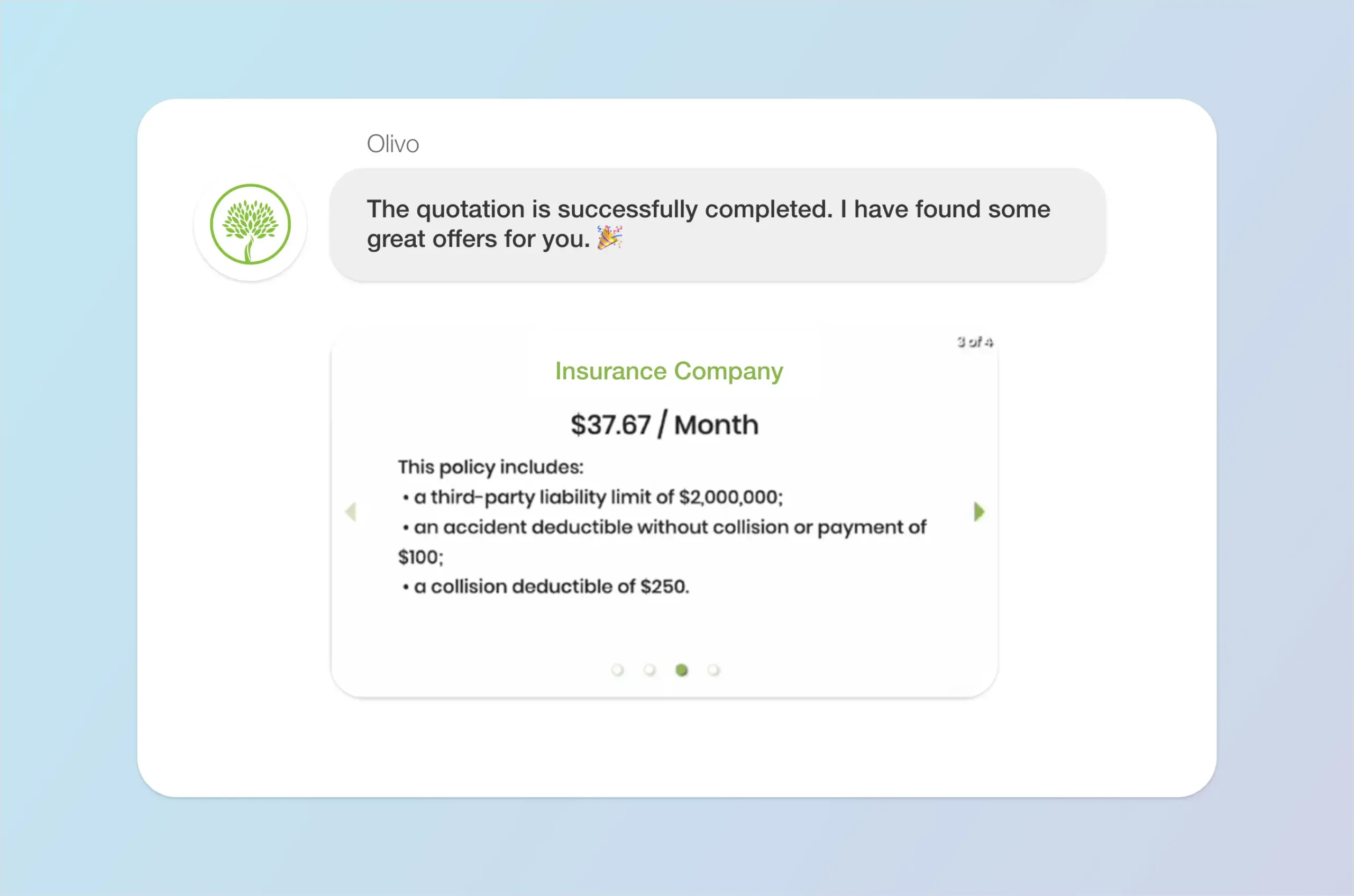 P&C Commercial_Process_Quotation copy Conversation snapshot detailing Olivo's final P&C commercial insurance quote for the client.