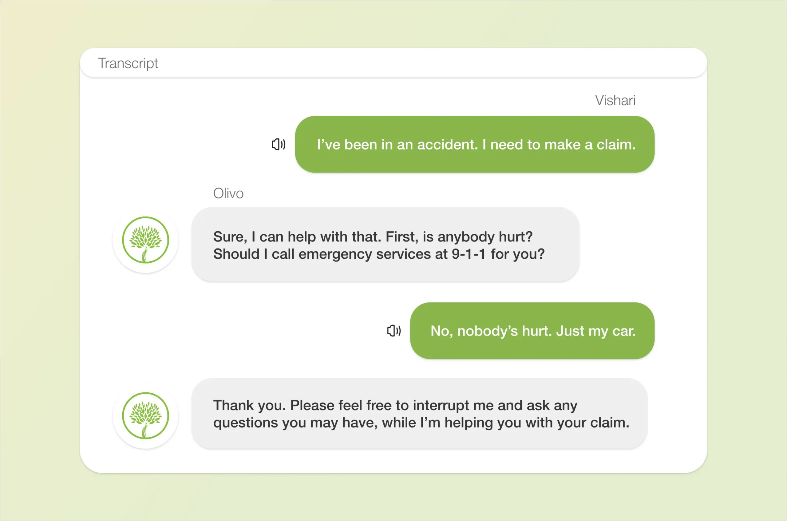 P&C Personal_Process_Claims copy Transcript of First Notice of Loss conversation between a client and Olivo.