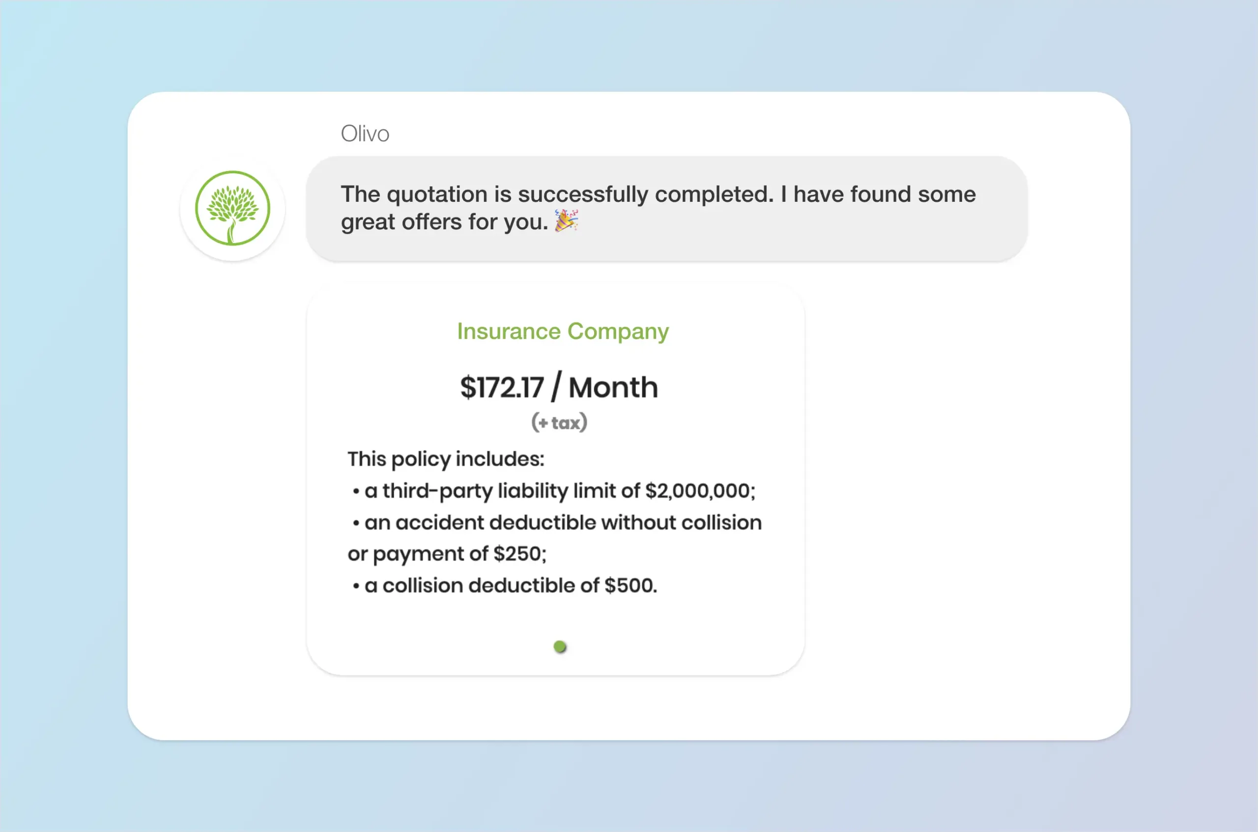 P&C Personal_Process_Quotation copy Conversation snapshot detailing Olivo's final P&C personal insurance quote for the client.