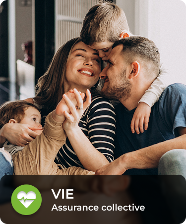 Happy family smiling. Bottom menu says Life, a group life and health insurance line offered by Olivo.