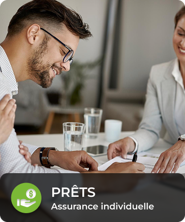 Man signing a document. Bottom menu says loans, a individual life and health insurance line offered by Olivo.