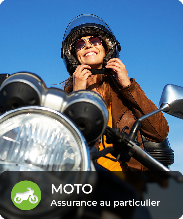 P&C Personal_LineCarousel_Motorbike Woman on motorbike smiling. Bottom menu says Motorbike, a P&C personal insurance line offered by Olivo.