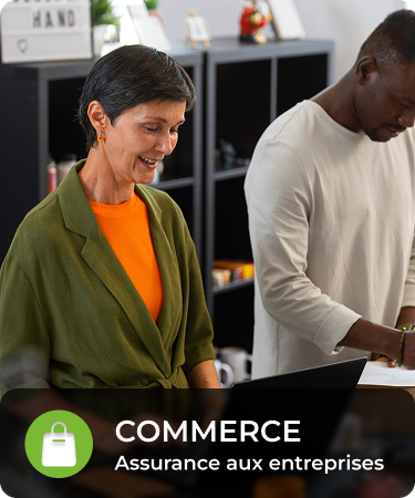 P&C Commercial_LineCarousel_Retail Older woman working at a retail counter. Bottom menu says retail, a P&C Commercial insurance line offered by Olivo.