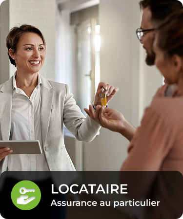 P&C Personal_LineCarousel_Tenant Realtor handing keys to couple. Bottom menu says Tenant, a P&C personal insurance line offered by Olivo.